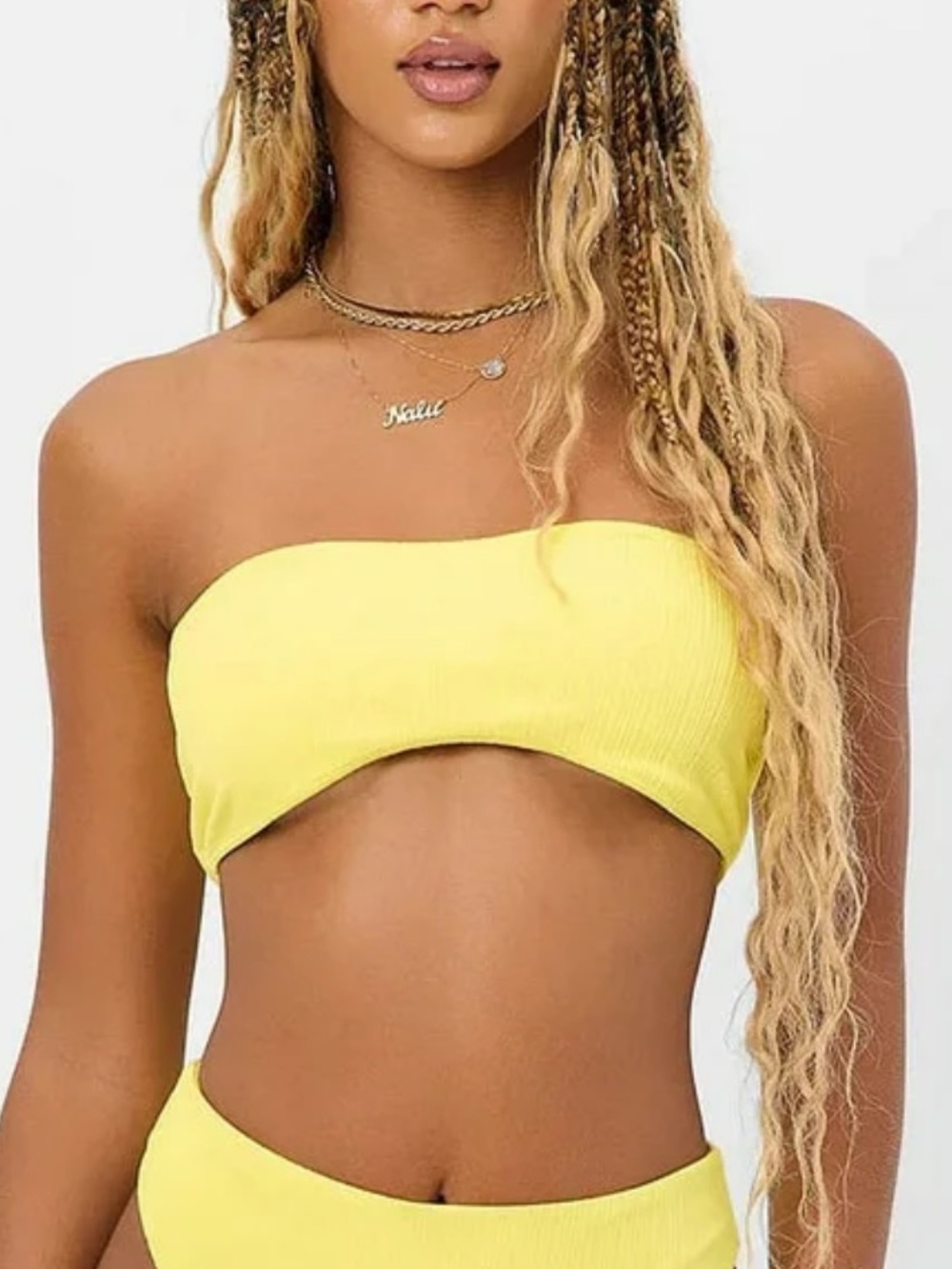 Frankie’s Bikinis Jean Bandeau Bikini Top in Pina Colada